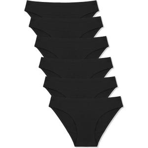 FINETOO 6 Pack Womens Seamless Hipster Underwear No Show Panties Invisibles Briefs Soft Stretch Bikini Underwears (Black), M