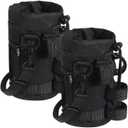 WUVOP Bike Cup Holder, Water Bottle Holder for Bike Handlebar with Mesh Pockets, Universal Cycling Bicycle Water Bottle Drink Cup Cage for Cruiser, Scooter, Mountain Bikes, Road Bikes, Wheelchair (2 Pack-Black (Shoulder straps))