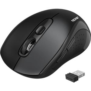 TECKNET Bluetooth Mouse (BT 5.0/3.0+2.4Ghz), 6-Level 4000 DPI Wireless Mice for Laptop, 2-in-1 Ergonomic Computer Portable PC Mouse, Silent Mouse with USB Receiver for Windows/Mac/PC/Notebook (Bright Black)