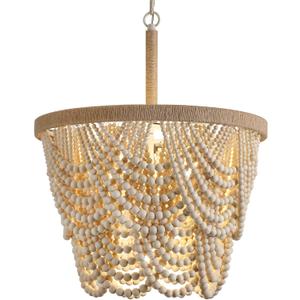 Q&S Boho Wood Beaded Chandelier,Farmhouse Coastal Large Bohemia 5 Lights for Dining Room Kitchen Living Room Entryway Foyer Hotel W19.9 UL Listed, 5 Lights 20IN