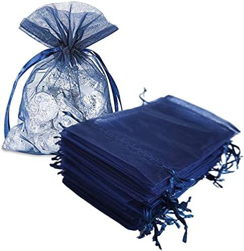 Gmnosuw Set of 50 Organza Drawstring Gift Bags for Jewelry,Toiletry,Sheer Fabric 4x6 Inch Mesh Navy Blue See Through Sack for Baby Shower,Christmas,Birthday,Party Favors,Wedding,Mothers Day,Halloween