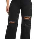 Aodrusa Ripped Wide Leg Jeans for Women Mom Baggy Straight Leg Stretchy Boyfriend Trendy Trouser Denim Pants (Black, L)