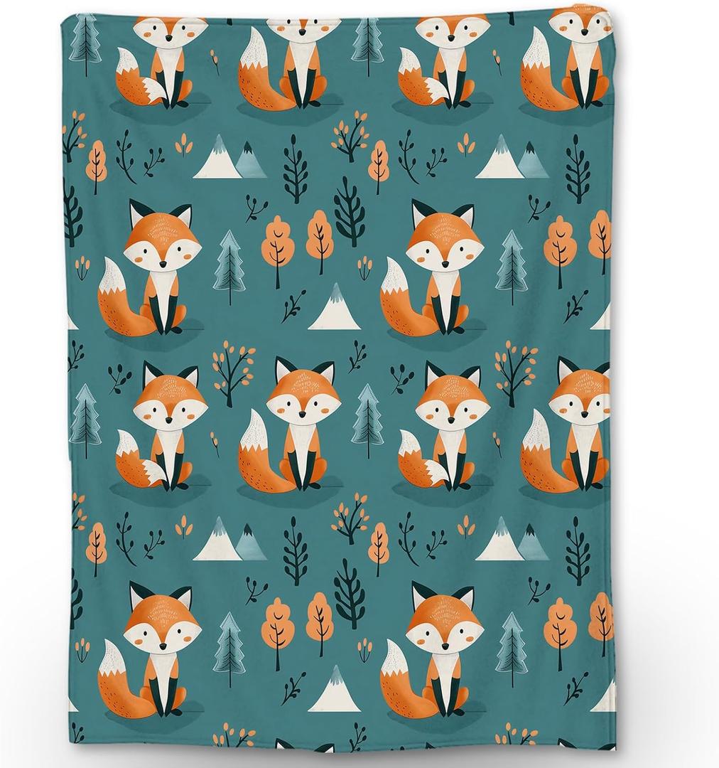 Cute Fox Blanket, Soft Warm Lightweight Cartoon Animal Flannel Throw Blanket for Couch, Bed, Travel & Outdoor, Cozy Fuzzy Blankets for Adults Kids, Home Decor 6050 in