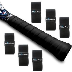 ALIEN PROS Tennis Racket Grip Tape - Precut and Dry Feel Tennis Grip - Tennis Overgrip Grip Tape Tennis Racket - Wrap Your Racquet for High Performance (6-Pack Black)