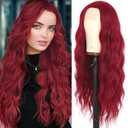 Red Wig Long Wavy Burgundy Wigs for Women Long Curly Wine Red Wig Loose Wave Red Synthetic Lace Front Wig for Daily Party Use 24 Inch
