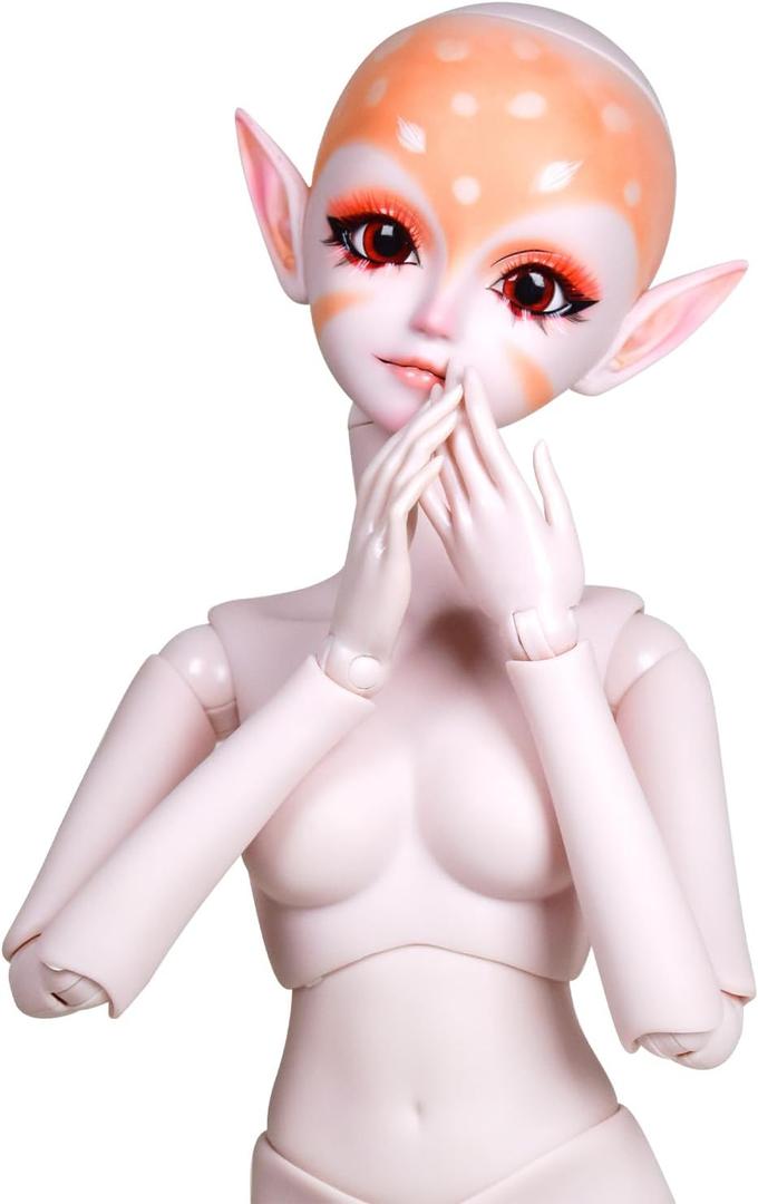 Proudoll 1/3 BJD Doll Body - Hand-Painted Designer Reindeer Elf Doll with 20 Articulated Joints, Fairy Ears, and Custom Fantasy Aesthetic for Collectors and Creators