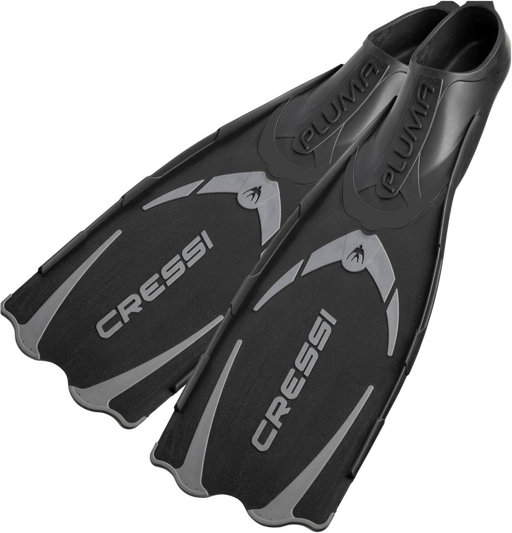 Cressi Adult Snorkeling Full Foot Pocket Fins Made with Advanced Technology - Pluma: Made in Italy (EU 35/36 | US Man 3.5/4.5 | US Lady 4.5/5.5, Black/Silver)