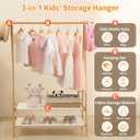 Foldable Kids Clothing Rack - Dress Up Storage with 2 Fabric Shelves, Bamboo Small Clothes Rack for Hanging Organizer, Kids Costume Wardrobe & Dress Up Rack for Bedroom, Playroom, Nursery (Natural)