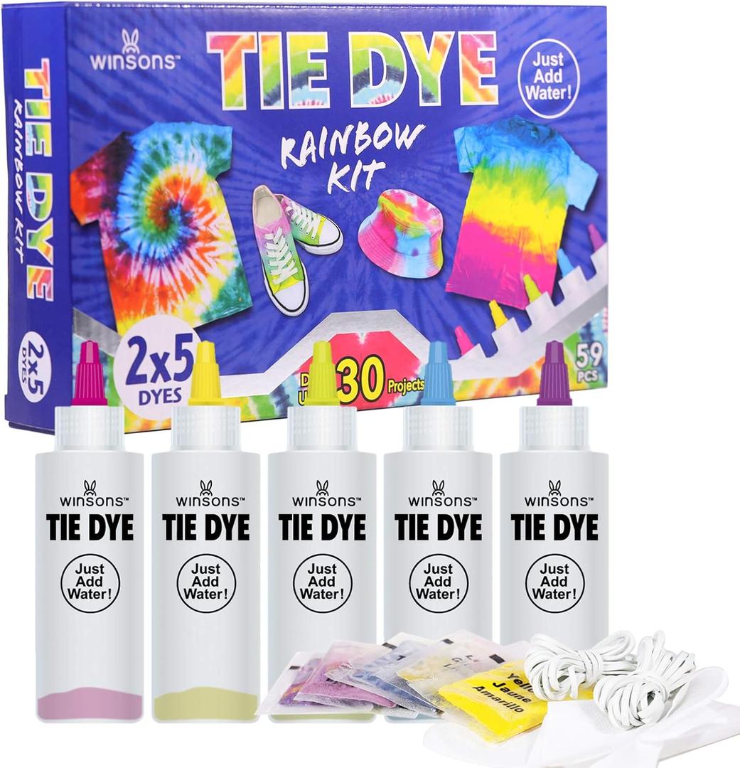 Tie Dye Kit 5 Colors Permanent Fabric Dye Art Set for Kids Adults for School, Homemade Party, Creative Groups Activities, DIY Gift