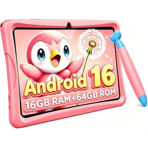 2026 Upgraded TABWEE Kids Tablet 10 Inch, Latest Android 16 Tablet for Kids Ages 6-12, 16GB RAM 64GB ROM (Expandable 2TB), HD Eye-Care Display, Parental Control, WiFi, Kid-Proof Case & Stylus Included