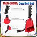 Treela 2 Pack 10 Inch Cowbells with Handle, Loud Noise Makers for Sporting Events Football Games, Complete Cheering Kit with 50 Stickers, Whistles & Straps for Graduation Stadium(Red)
