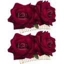 Bememo 2 Pack Women Rose Flower Hair Clip Rose Side Combs Flamenco Flowers Day of the Dead Costumes Mexican Hair Accessories for Wedding Party Decor Gift for Women Mom Grandma(Dark Red)