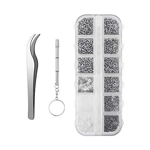 1100Pcs Eyeglasses Repair Kit, Tiny Sunglasses Screws, Glasses Screws and 5 Pairs Nose Pads with Micro Screwdriver Tweezer for Watch Clock Spectacle Eye Glass Repair