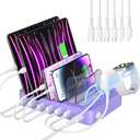 SooPii Premium 6-Port USB Charging Station Organizer for Multiple Devices, 6 Short Charging Cables and One Upgraded i-Watch Charger Holder Included, for Phones,Tablets and Other Electronics, Purple