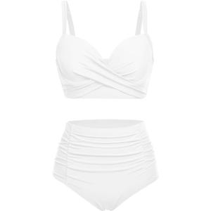 Yonique Women Underwire Bikini Set High Waisted Tummy Control Swimsuit 2 Piece Push Up Bathing Suit (X-Large, White)