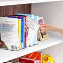 SUOXING 6 PCS Clear Acrylic Book Ends for Shelves Decorative,Invisible Book Stopper with Non-Slip Mats for Heavy Books,Small Acrylic Bookends for Home Office School Supplies and Kids Bookshelf