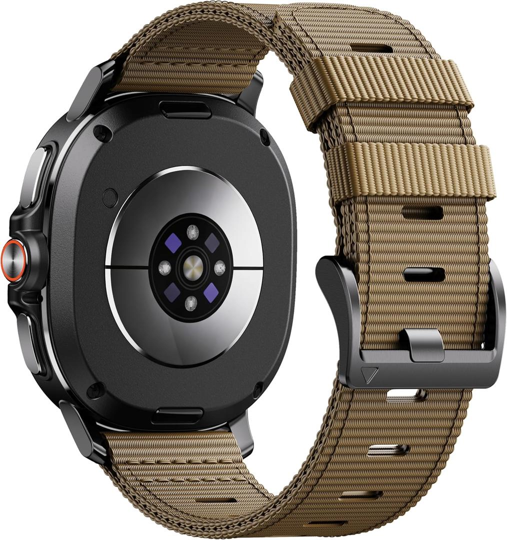Rugged Nylon Band Compatible with Samsung Galaxy Watch 8 40mm 44mm/8 Classic 46mm, Breathable One Click No Gap Sport Strap for Samsung Galaxy Watch 8 Classic Band 46mm/8 44 mm 40 mm Men, Khaki-Black