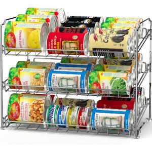 Simple Houseware Stackable Can Rack Organizer, 3-Tier Chrome-Finished Shelf  Holds Up to 36 Cans, 17" W x 11.5" D x 14" H  Pantry Cabinet Food Storage Dispenser