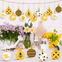 Barydat 24 Pcs 1.57 Inches Summer Sunflower Ornaments for Tree Hanging Bee Decorations Yellow Tree Decorations Themed Party Supplies for Spring Baby Shower Holiday Party(Bee Style)