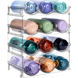 Water Bottle Organizer, Stackable Bottle Storage Rack, 4 Pack Water Bottle Holder for Cabinet Organization, Plastic Wine Racks/Drink Bottle Holder