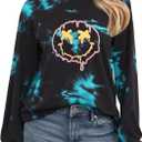 Remidoo Women's Tie Dye Long Sleeve T Shirt Graphic Tees Crewneck Oversized Tshirts Black Medium (Black, M)