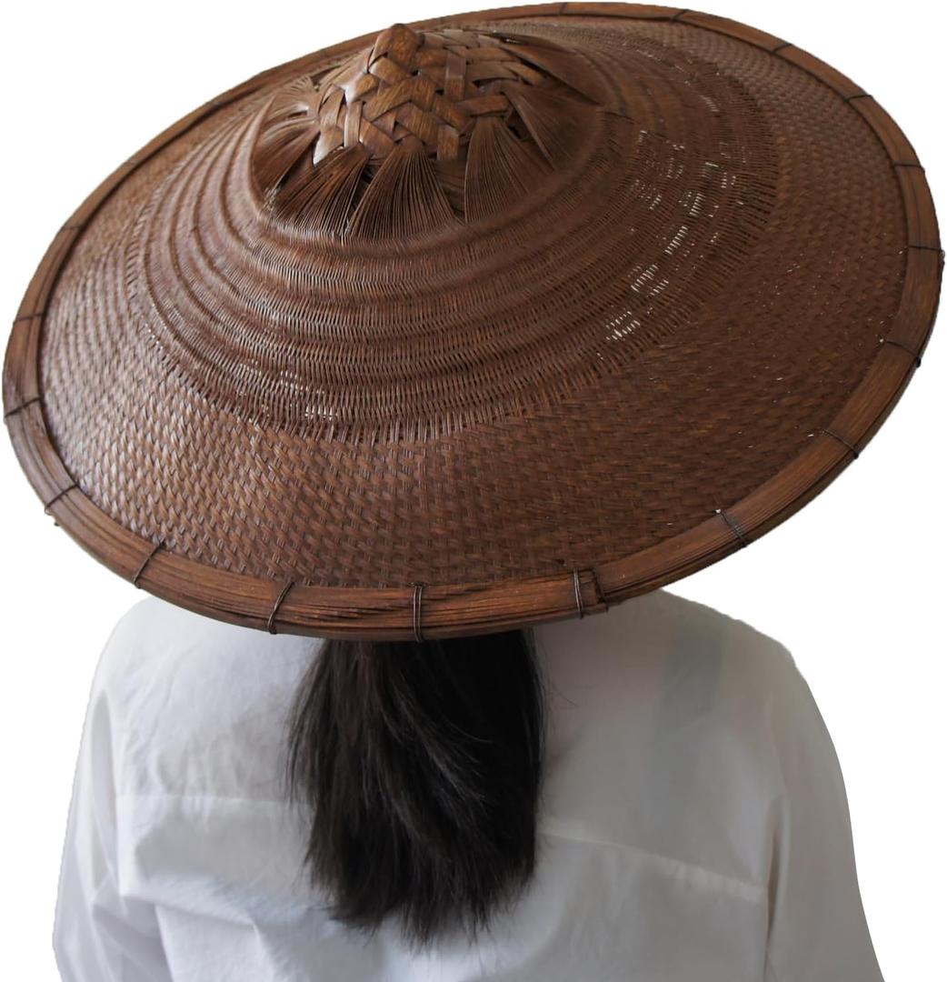 Handmade Bamboo Sun Hat Straw Hat Dia.18.5 Inches Depth 5 inches (Brown)
