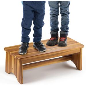 Extra Wide 26in Wooden Step Stool, Heavy Duty One Step Stool for Adults and Seniors, Holds Up to 550 lbs, Reinforced Cross Bar, Non-Skid Surface, Multipurpose Use for Kitchen, Bathroom, Bedroom (Warm Acacia)