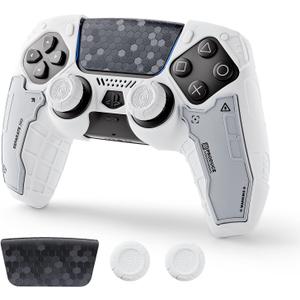 Geekshare G.S.TAC Tactical Compatible with PS5 Controller Skin Set, Tactical Silicone Cover for PS5 Wireless Controller with 2 Thumb Grips & 2 Stickers for Monster Hunter Wilds - White