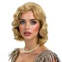 Blonde 20s Wig for Women Long Finger Wave Party Synthetic Full Vintage Wigs for Womens Lady Cosplay Costume Fancy Dress 1920s Flapper Wig