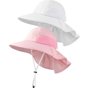 Toddler Baby Sun Hat Sun Protection Beach Hats for Kids Adjustable Beach Hats with Neck Flap for Girls Boys Age 0-7 Years