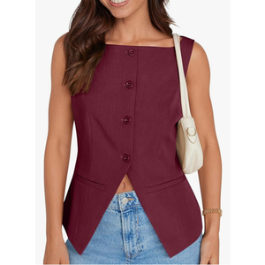 UEU Womens Vest Top 4 Button Sleeveless Boat Neck Fully Lined 2025 Trendy Dressy Business Work Blazer Suit Waistcoat XS UEU Womens Vest Top 4 Button Sleeveless Boat Neck Fully Lined 2025 Trendy Dressy Business Work Blazer Suit Waistcoat XS