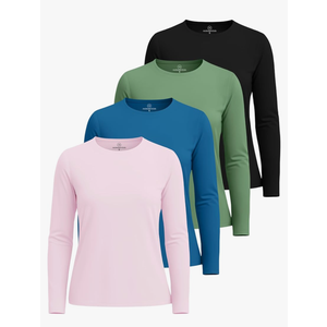 Real Essentials 4 Pack: Women's UPF 50+ Quick Dry Fit Sun Shirts Long Sleeve UV SPF Hiking Top Outdoor L