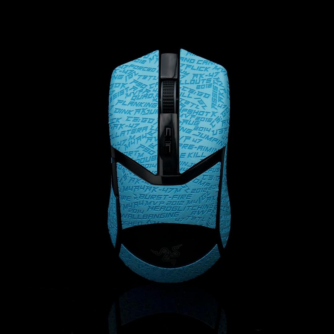 Grip Tape for Razer Cobra/Cobra Pro - Anti-Slip,Enhanced Control, Suck Sweat,Soft Leather,Full Coverage,Improves FPS Gaming Grip [Pre-Cut] CS Letter Blue