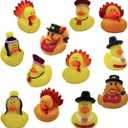 4E's Novelty Thanksgiving Rubber Duckies (24 Pack) Thanksgiving Themed Rubber Ducks Bulk Turkey & Pilgrim Ducks, Thanksgiving Party Favors Supplies for Kids Adults, Table Centerpiece, Bath Toys