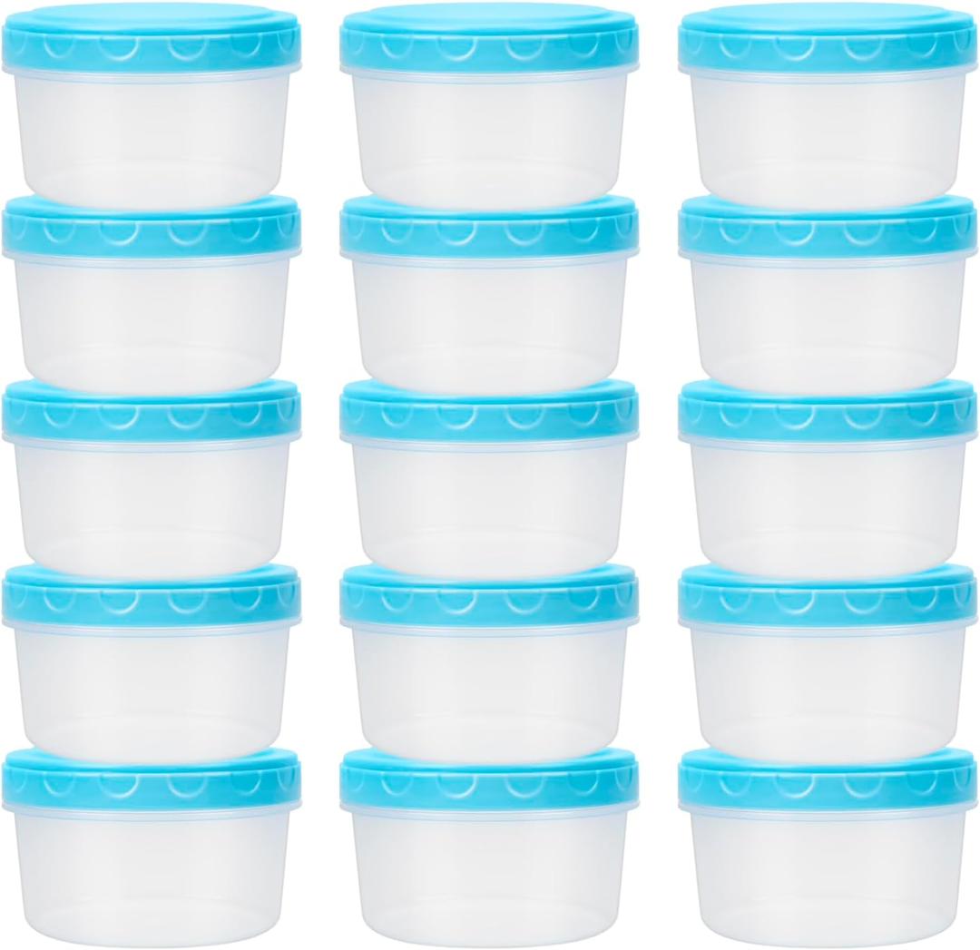 8 Oz Plastic Containers with Lids, 15 Pack 1-Cup Reusable Small Freezer Storage Containers with Screw Top for Food Snack Portion Control Meal Prep, Ultra Thick, Microwave Freezer Dishwasher Safe, Blue (Blue | 8oz)