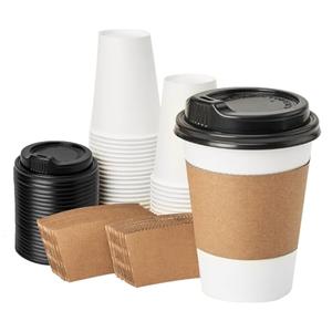 RACETOP 12 oz 75 PCS Disposable Paper Coffee Cups with Lids and Sleeves
