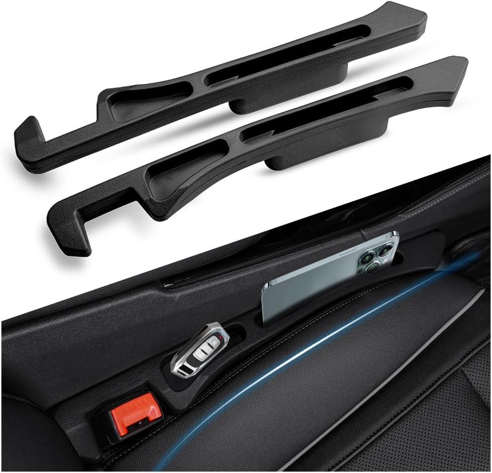 2PCS Deepened Car Seat Gap Filler Organizer,Multi-Purpose 2 in 1 Car Gap Filler with Bottom Charging Opening for Avoiding Item Falling,Universal No Drop Seat Guard for Cars (Premium Black)