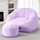 HABUTWAY Bean Bag Chair, Giant Bean Bag Chairs for Adults with Ottoman, Comfy Faux Fur Shell-Shaped Bean Bag Couch, Sofa Chair for Living Room, Bedroom, Purple, 49" x 43.5" x 33"