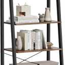 VASAGLE Ladder Shelf, 4-Tier Bookshelf, Storage Rack, Bookcase with Steel Frame, for Living Room, Home Office, Kitchen, Bedroom, Industrial Style, Hazelnut Brown and Ink Black ULLS044B03