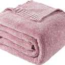 BATTILO HOME Chenille Throw Blanket for Couch, Pink Blanket Throw Chenille Knitted Blankets for Home Decor, Super Soft Blush Pink Throws for Bed Sofa Living Room, 51"x67"