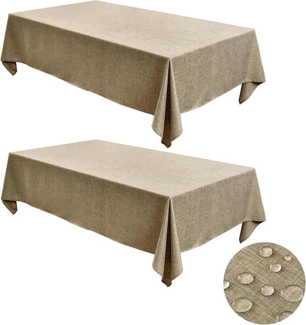 Fitable Faux Linen Tablecloths for Rectangle Tables: Water & Stain Resistant Farmhouse Table Cloth, Washable Burlap Textured Table Covers for Kitchen Dining Party(2 Pack, 60x102 Inch, Khaki)