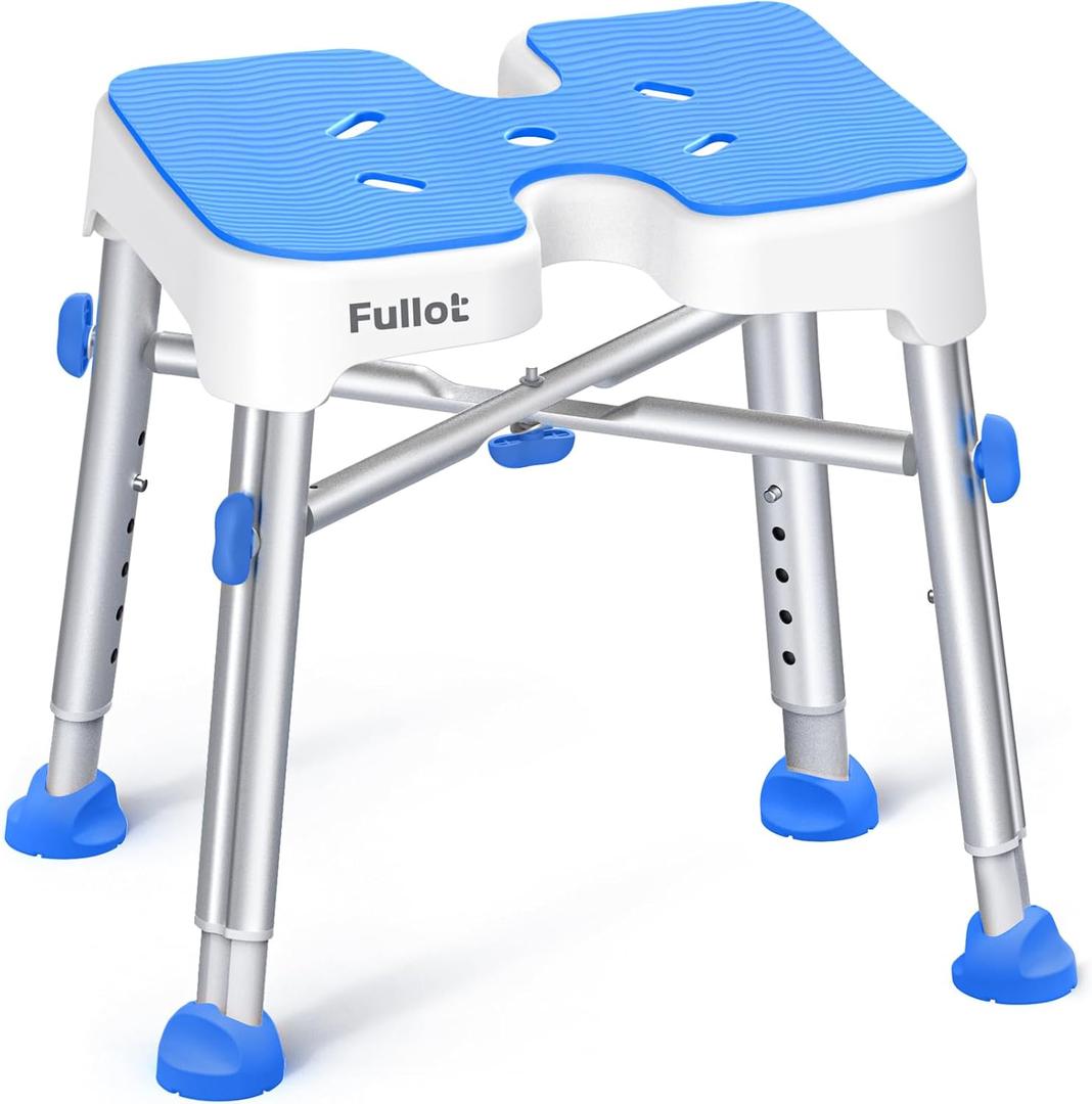 Ergonomic H-Shaped Shower Chair with EVA Pad, 330 lbs Heavy Duty & Adjustable, Non-Slip Shower Seat, Tub Bath Chair, Tool-Free Assembly, Blue With Eva Pad