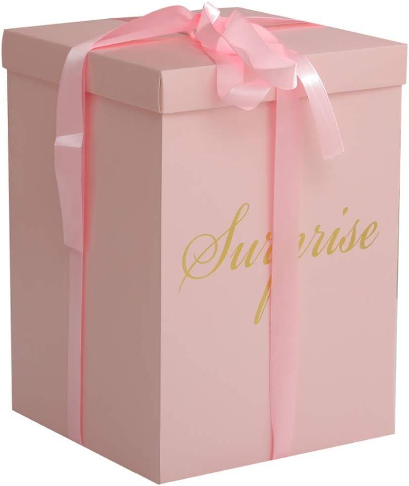 Surprise Explosion Flower Gift Box 10 * 10 * 14 inches- For Marriage Proposal Birthday Party Christmas Mother's Day Any Surprise Event (Without flower) (Pink)