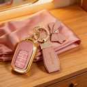 Key Fob Cover with Diamond Keychain, Car Key Shell for Women, Compatible with Honda 2023 2024 Accord Civic HRV CRV Pilot Smart Remote Key Protector (5 Buttons--Pink Bowknot)