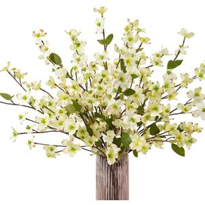 Artificial Flowers Blossom Stems Dogwood Silk Flowers Fake Cornus Bush for Home Decoration Table Centerpieces, 8 PCS (White)