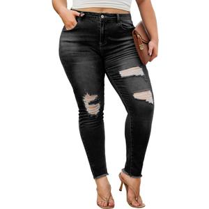 LALAGEN Women 2026 Plus Size Skinny Jeans Stretchy High Waisted Ankle Jean Destroyed Ripped Denim Pants 1X-5X (Black)