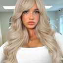 WIGER Long Layered Curly Wig With Bangs, Blonde Hair With Beige Ends, Synthetic Blonde Wigs Alice Wig for Women Cosplay or Daily Use
