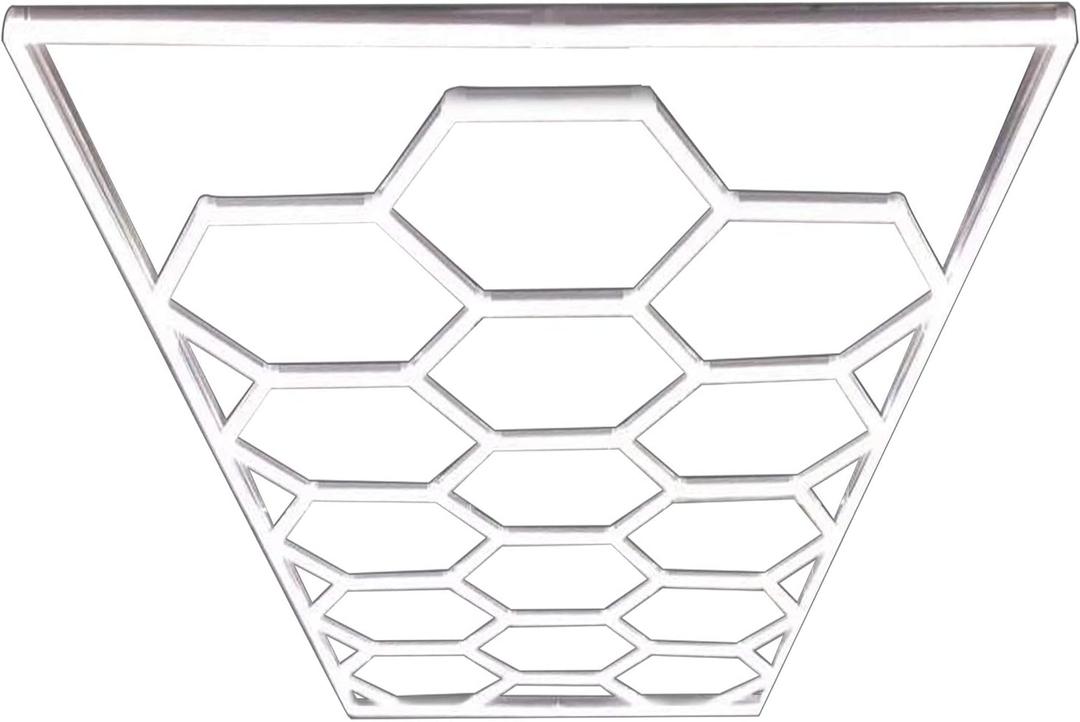 Car Detailing Led Garage Light,15 Hexagonal Grid Systems Led Shop Lights for Garage/ Workshop with White Border, IP54  AC 100-240V(15.88 fts x 7.98 fts ), 190.2"L x 95.7"W x 1.4"H