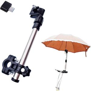 Stainless Steel Umbrella Holding Mount, 180 Adjustable Umbrella Holder, Umbrella Universal Clamp for Golf Cart, Beach Chair, Stroller, Bleacher, Patio, Fishing Type-C Convertor