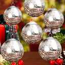 Hungdao 6 Pieces Mini Glass Christmas Ball Ornaments for Christmas Tree Vintage Crackle Glass Ball Decorative Hanging Glitter Ornaments for Xmas Tree Decorations(2.4 Inch,Silver)